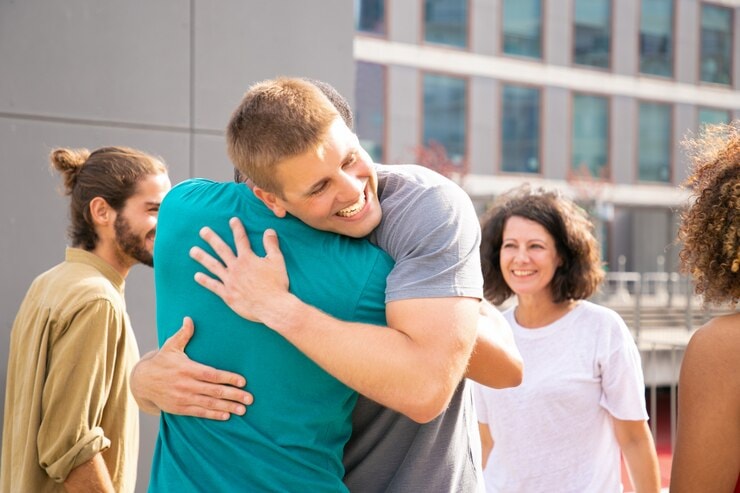 Friends hugging each other